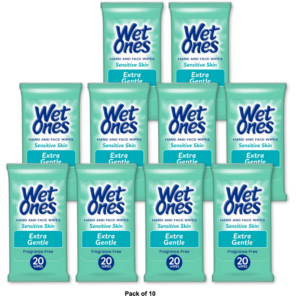 Wet Ones Sensitive Skin Hand And Face Wipes Travel Pack Fragrance Free 0.01Oz (Pack Of 10)