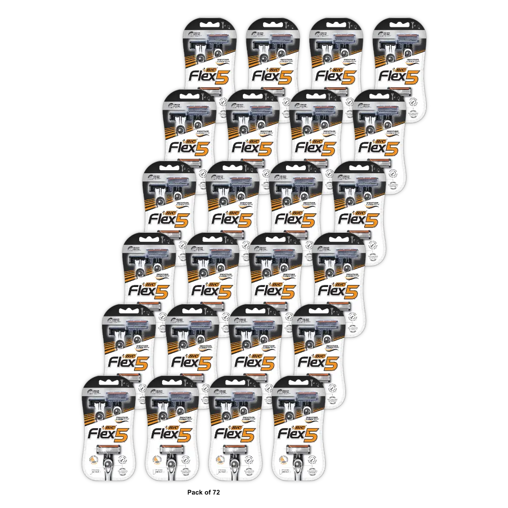 BiC Flex 5 Mens Shaver 5 Bladed Razor Heads 3.52Oz (Pack of 72)