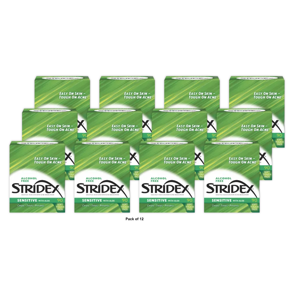 Stridex Triple Action Medicated Acne Pads Sensitive Skin 3.2Oz (Pack of 12)