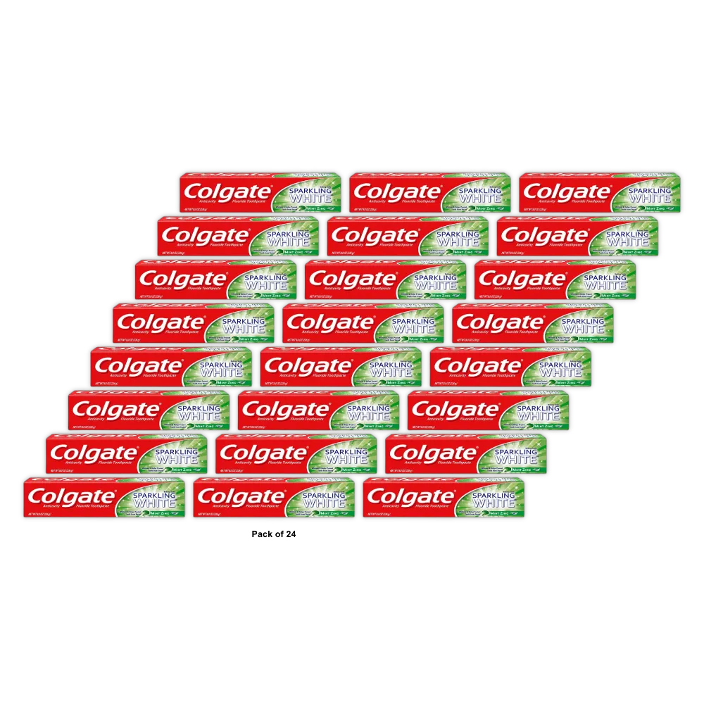 Colgate Anticavity Sparkling White Gel Fluoride Toothpaste Mint Zing 8Oz (Pack of 24)