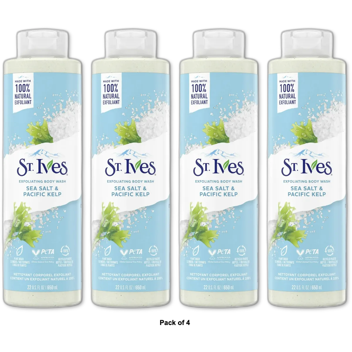 St Ives Exfoliating Body Wash Sea Salt and Pacific Kelp 22Oz (Pack of 4)