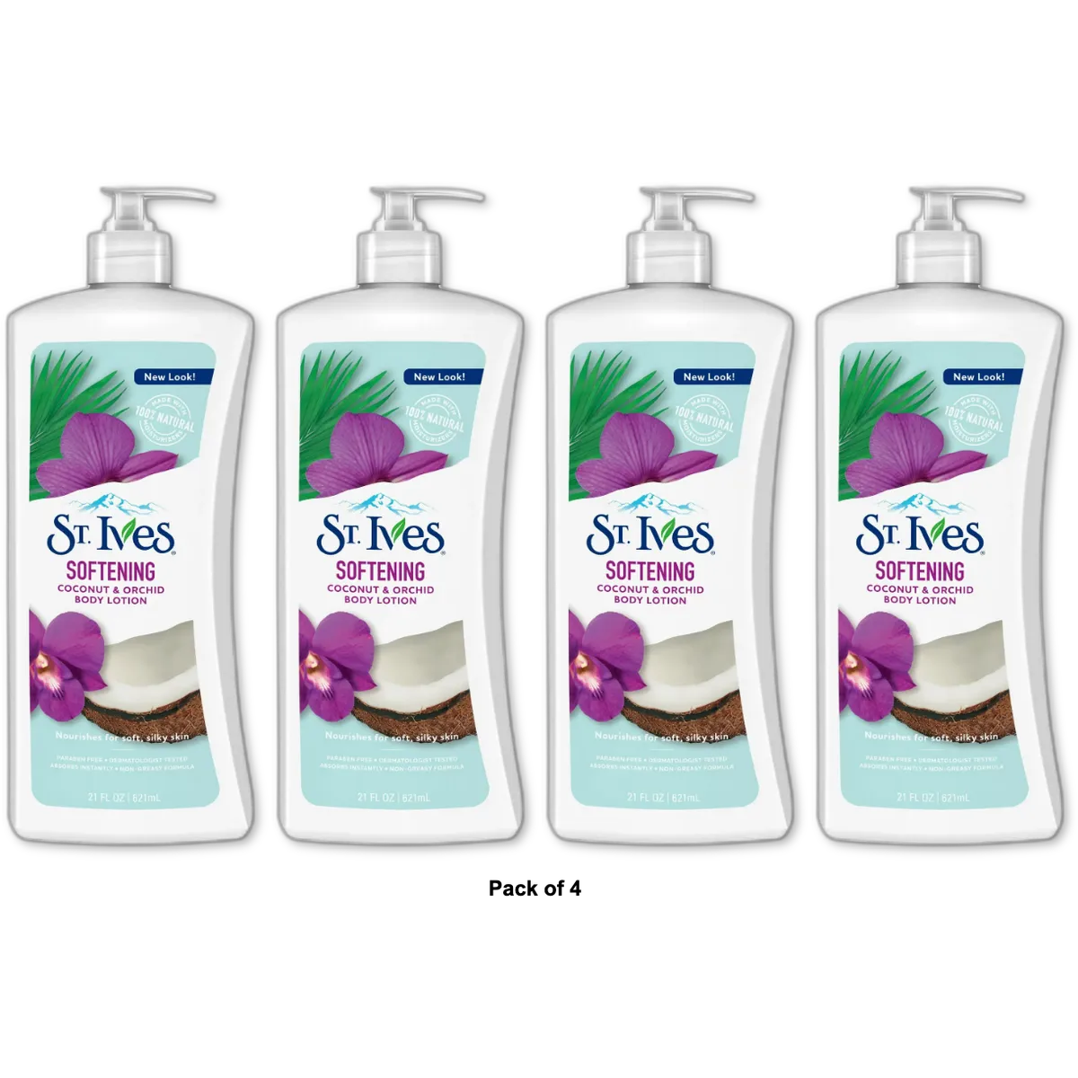 St Ives Softening Body Lotion with Coconut and Orchid 21Oz (Pack of 4)