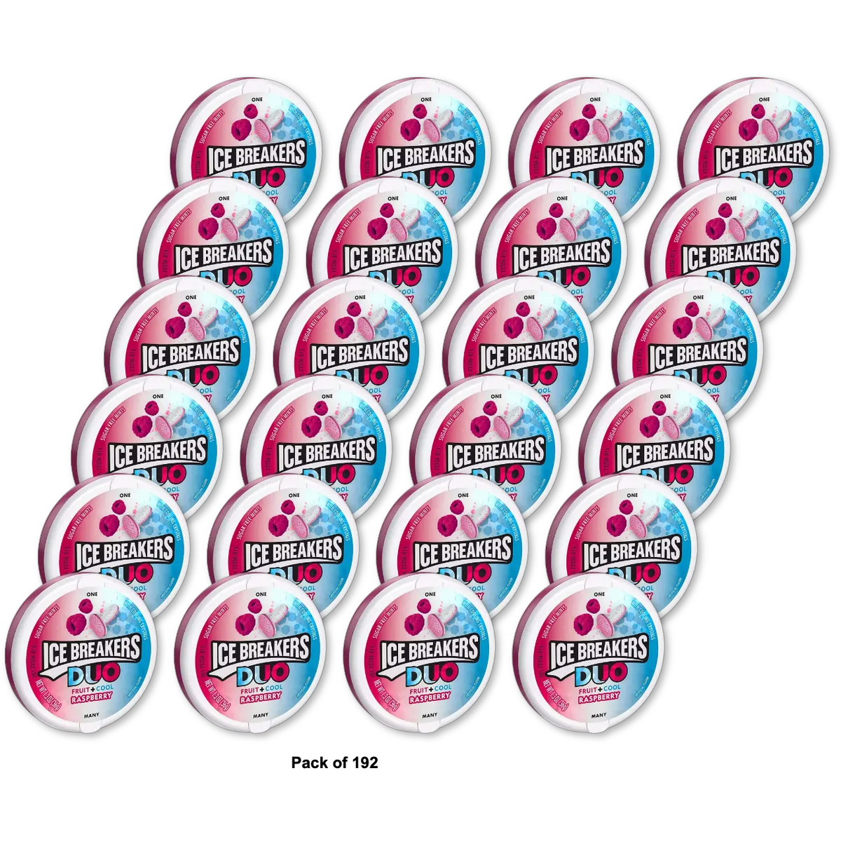 Hersheys Ice Breakers Duo Fruit Plus Cool Raspberry Mints 1.3Oz (Pack of 192)