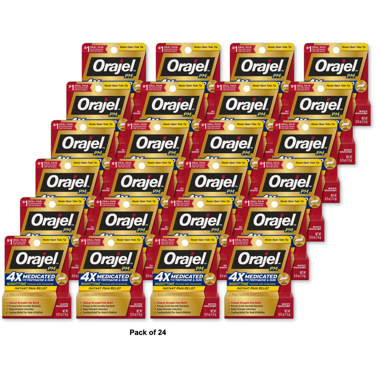 Orajel Pm Long Lasting Toothache Pain Relief Cream 0.25Oz (Pack Of 24)