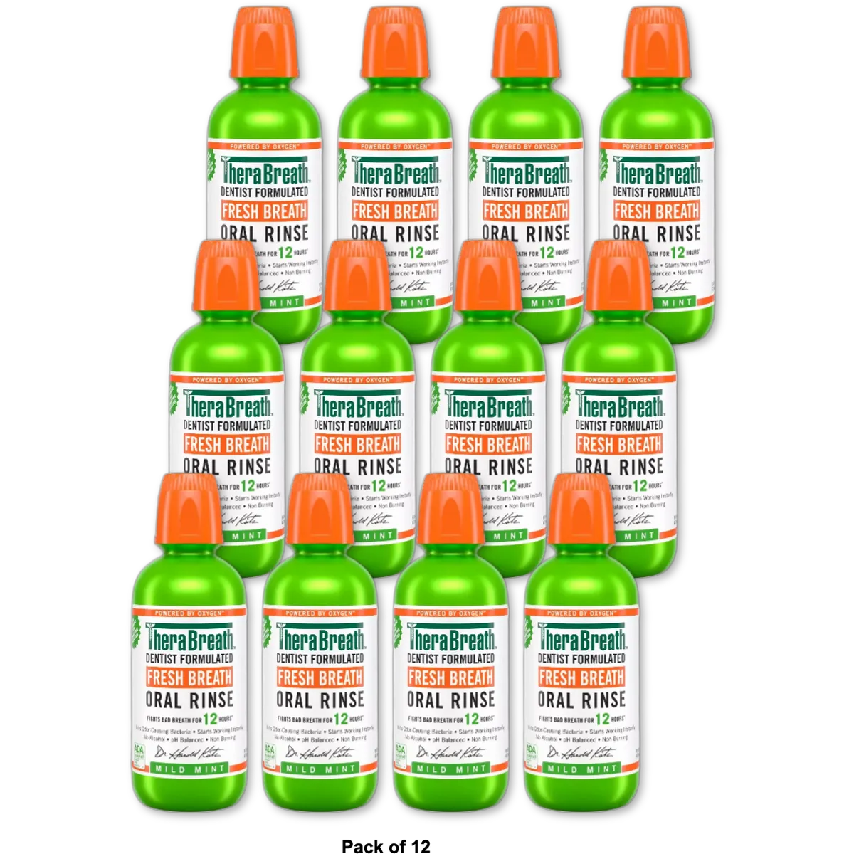TheraBreath Fresh Breath Mouthwash Mild Mint 16Oz (Pack of 12)