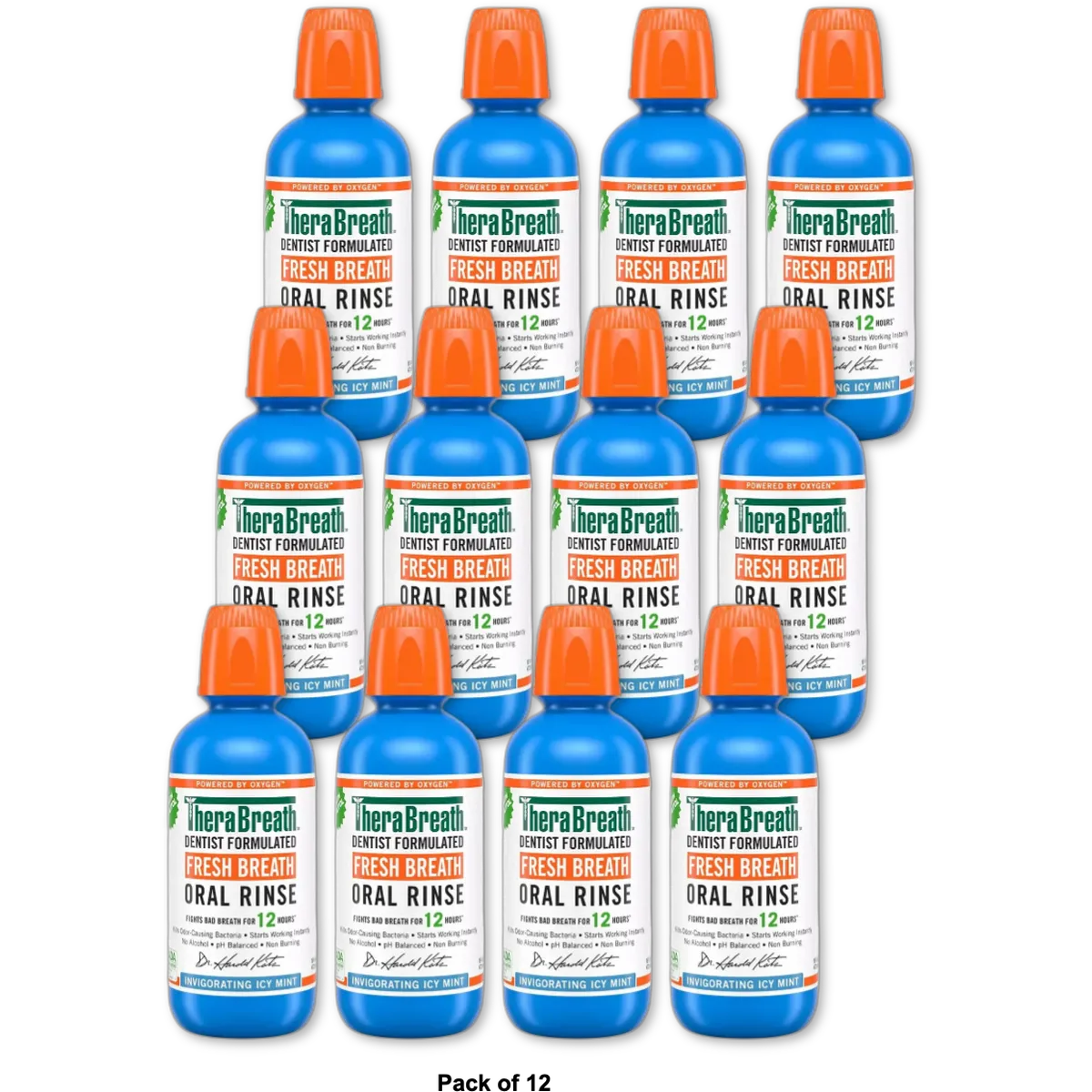 Therabreath Fresh Breath Oral Rinse Invigorating Icy Mint 16Oz (Pack of 12)