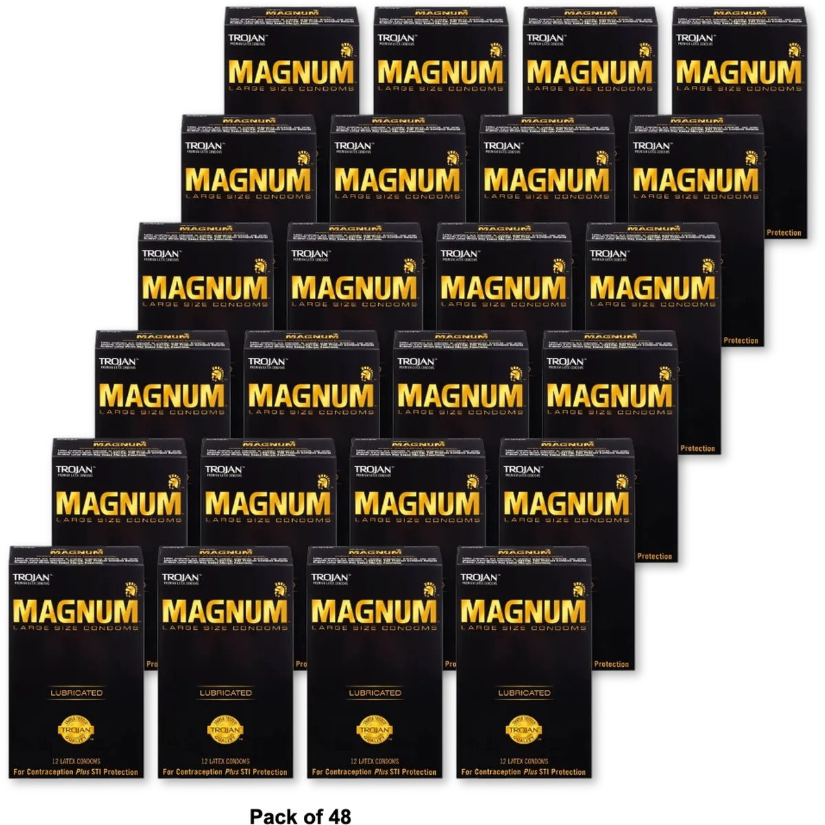 Trojan Magnum Lubricated Latex Condoms Large Size 2.11oz (Pack of 48)