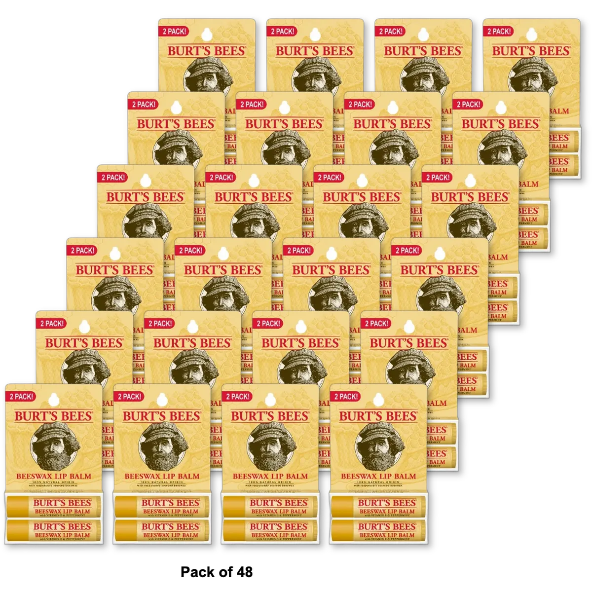 Burts Bees Beeswax Lip Balm With Vitamin E And Peppermint 0.30Oz (Pack Of 48)