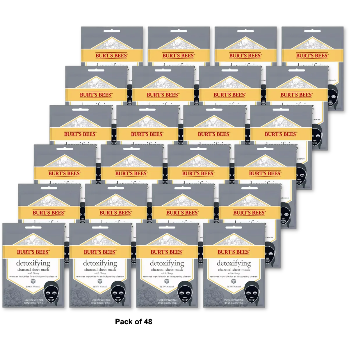 Burts Bees Detoxifying Charcoal Facial Sheet Mask Honey 0.33Oz (Pack Of 48)