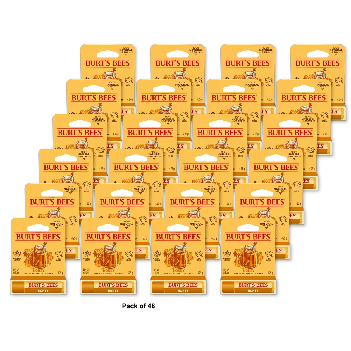 Burts Bees Natural Moisturizing Lip Balm Honey With Beeswax 0.15Oz (Pack Of 48)