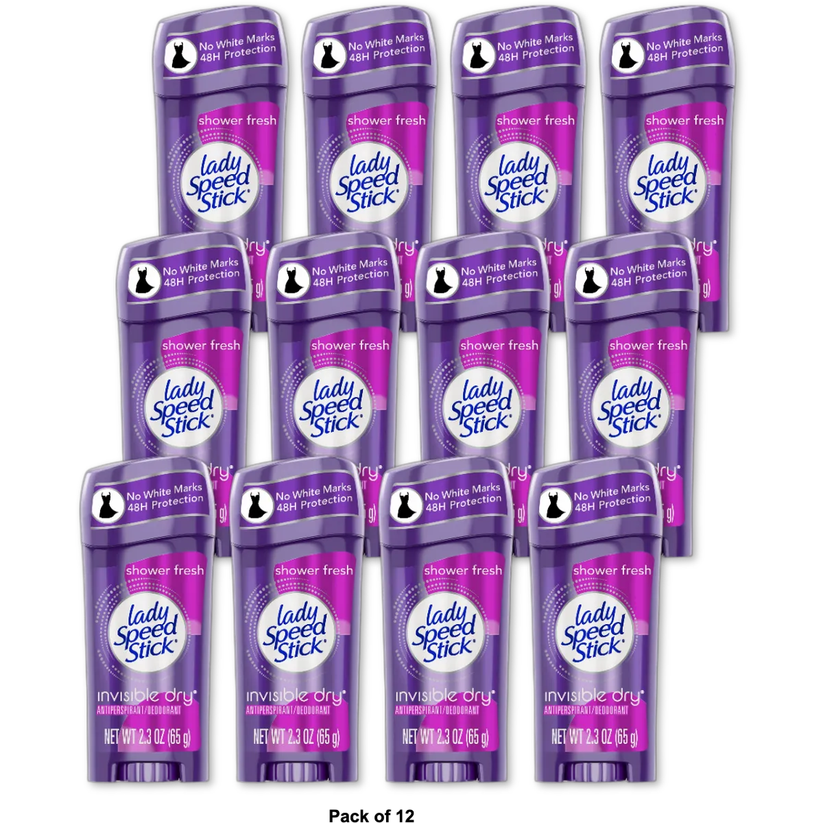 Lady Speed Stick Invisible Dry Antiperspirant And Deodorant Shower Fresh 2.3Oz (Pack of 12)