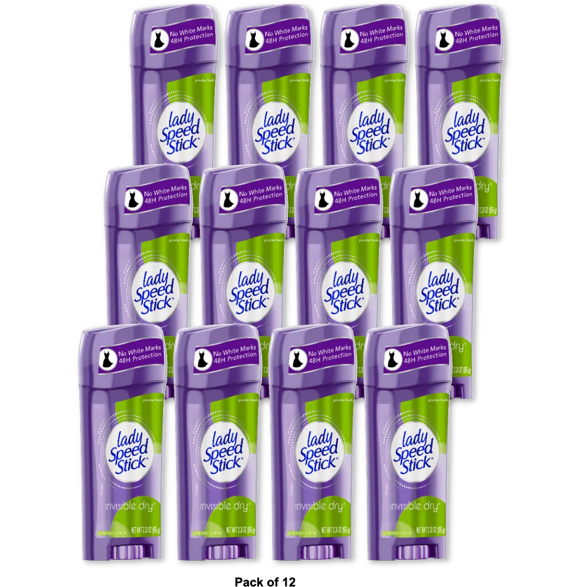 Lady Speed Stick Invisible Dry Antiperspirant And Deodorant Stick Powder Fresh2.3Oz (Pack of 12)