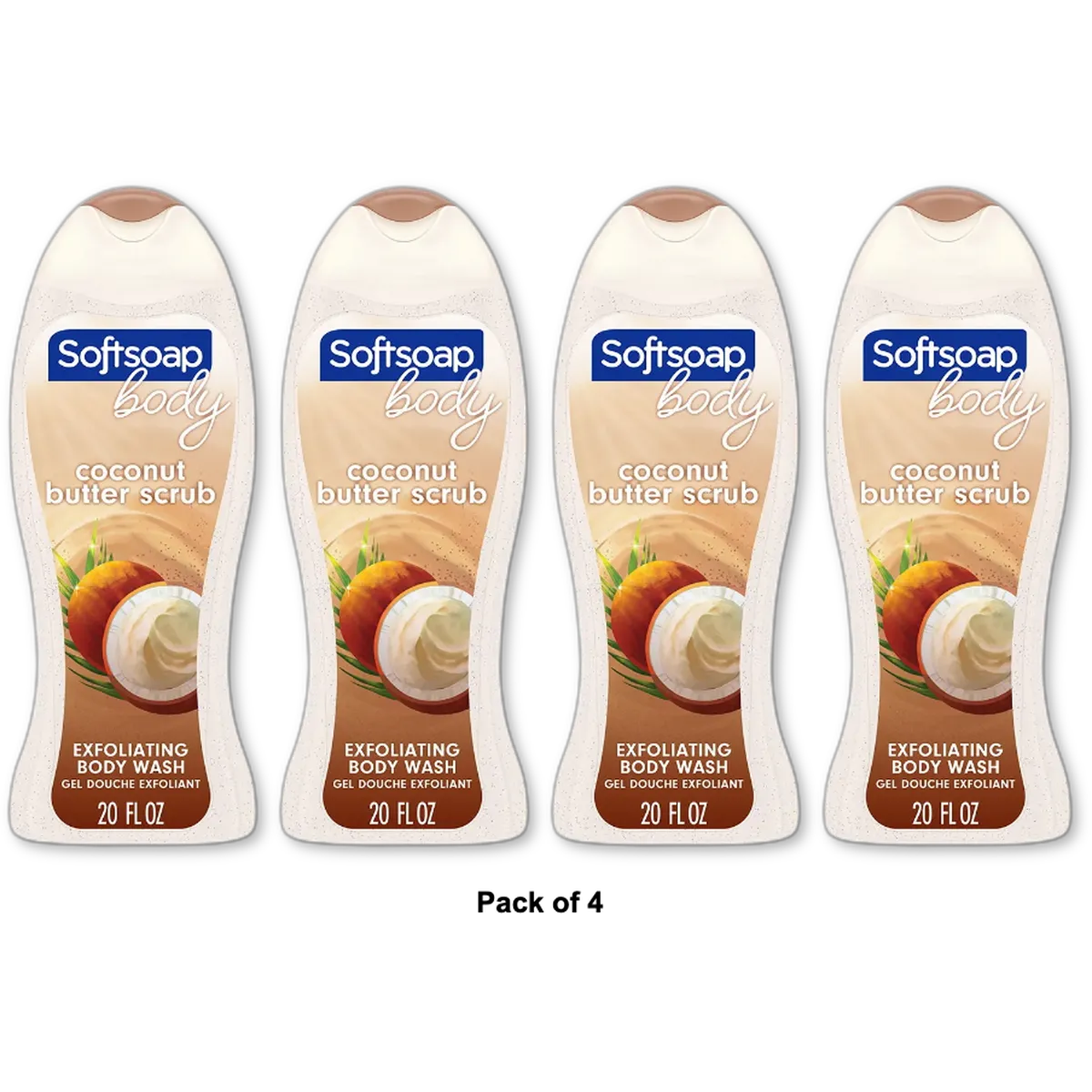 Softsoap Exfoliating Body Wash Coconut Butter Scrub 20Oz (Pack of 4)