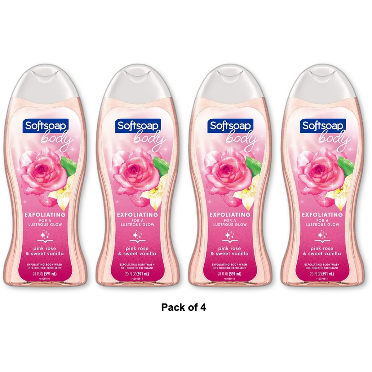 Softsoap Exfoliating Body Wash Lustrous Glow Pink Rose And Vanilla 20Oz (Pack of 4)