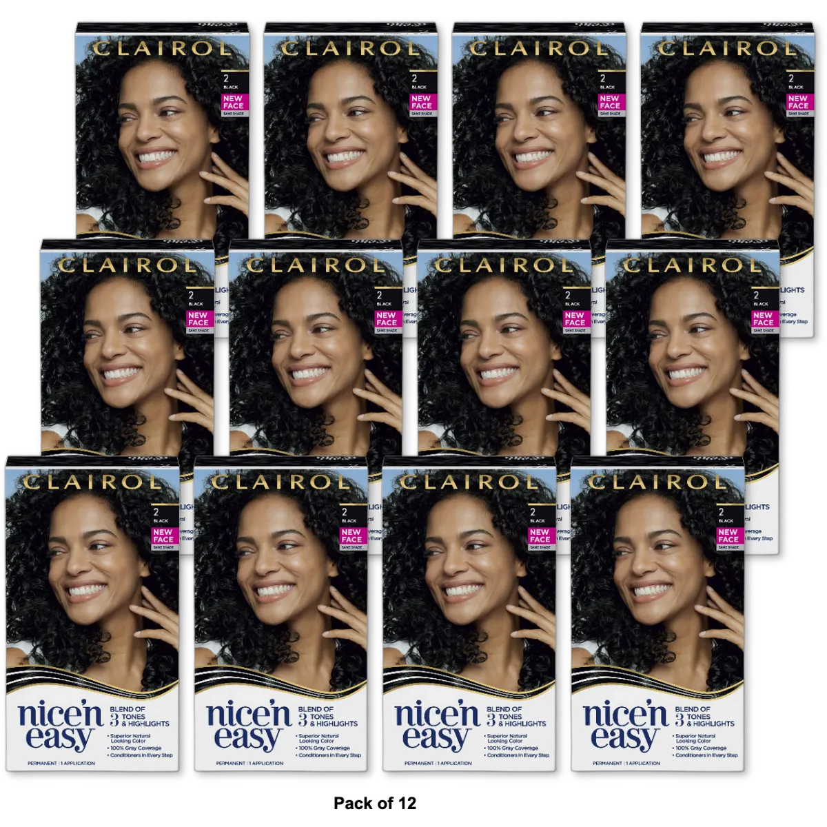 Clairol Nice & Easy Permanent Color 2 Black Hair Color 1 Application 1.86Oz (Pack of 12)
