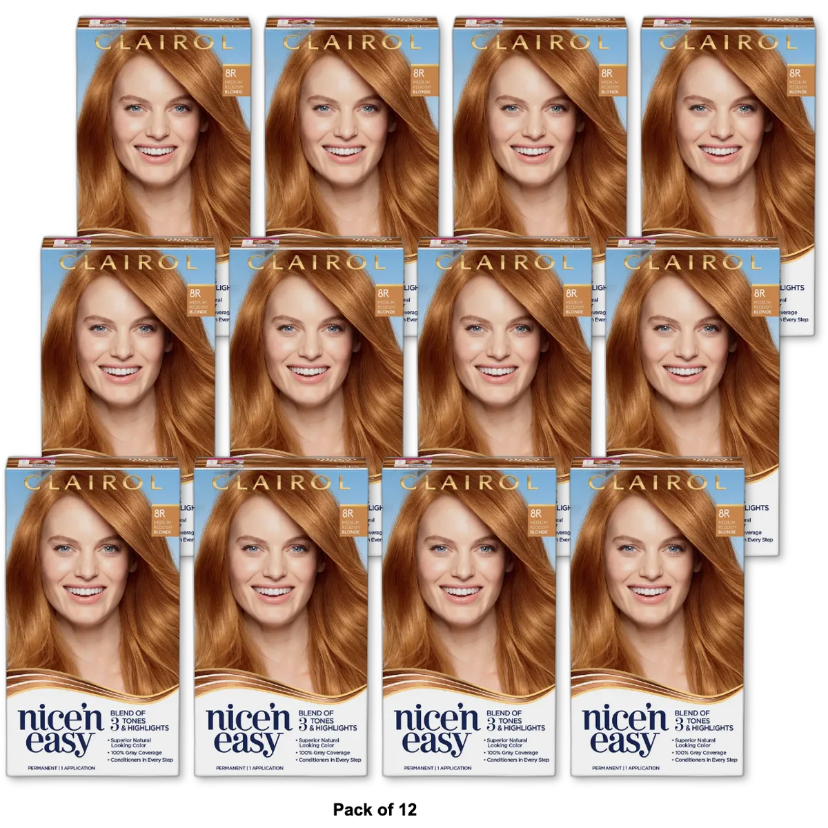 Clairol Nice & Easy Permanent Color 8R Natural Medium Reddish Blonde 8.78Oz (Pack of 12)