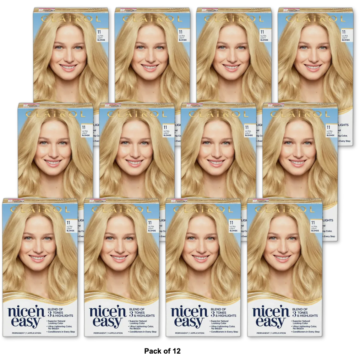 Clairol Nice & Easy Permanent Hair Color 11 Ultra Light Blonde Kit 6.26Oz (Pack of 12)