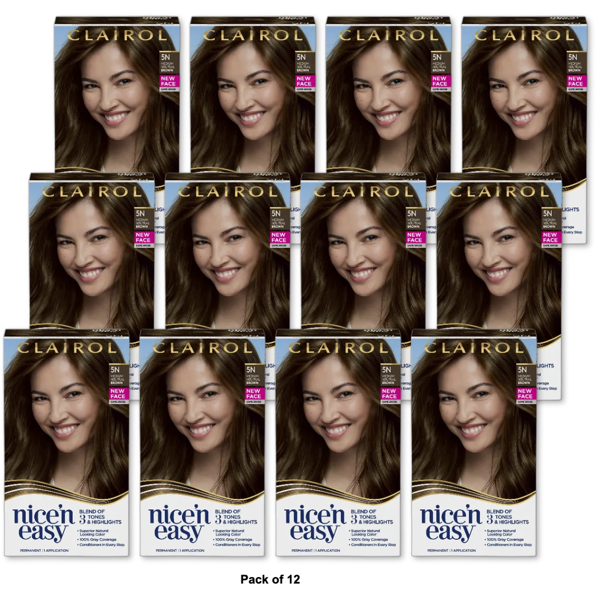 Clairol Nice & Easy Permanent Hair Color 5N Medium Neutral Brown 6.26Oz (Pack of 12)