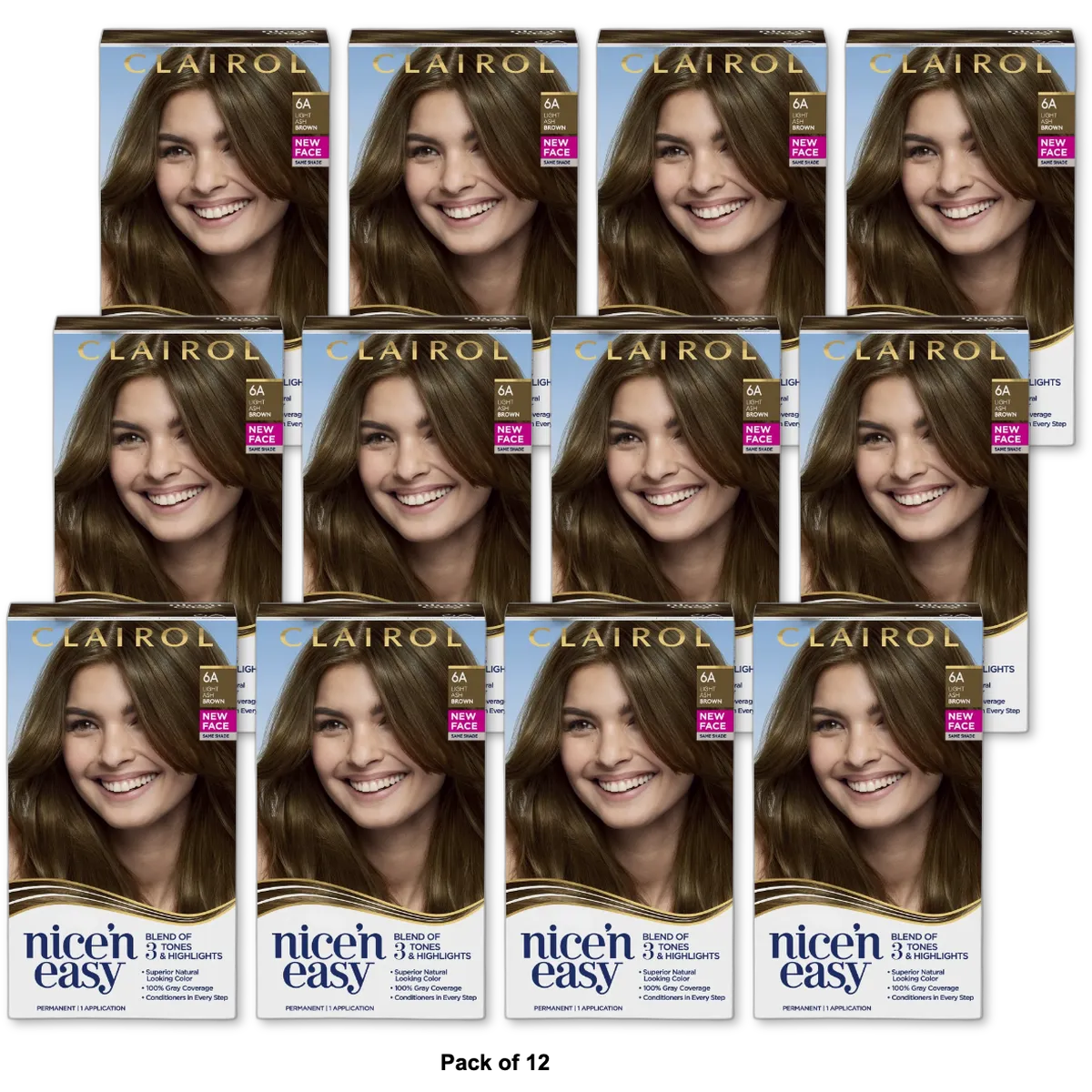 Clairol Nice & Easy Permanent Hair Color 6A Light Ash Brown 6.26Oz (Pack of 12)