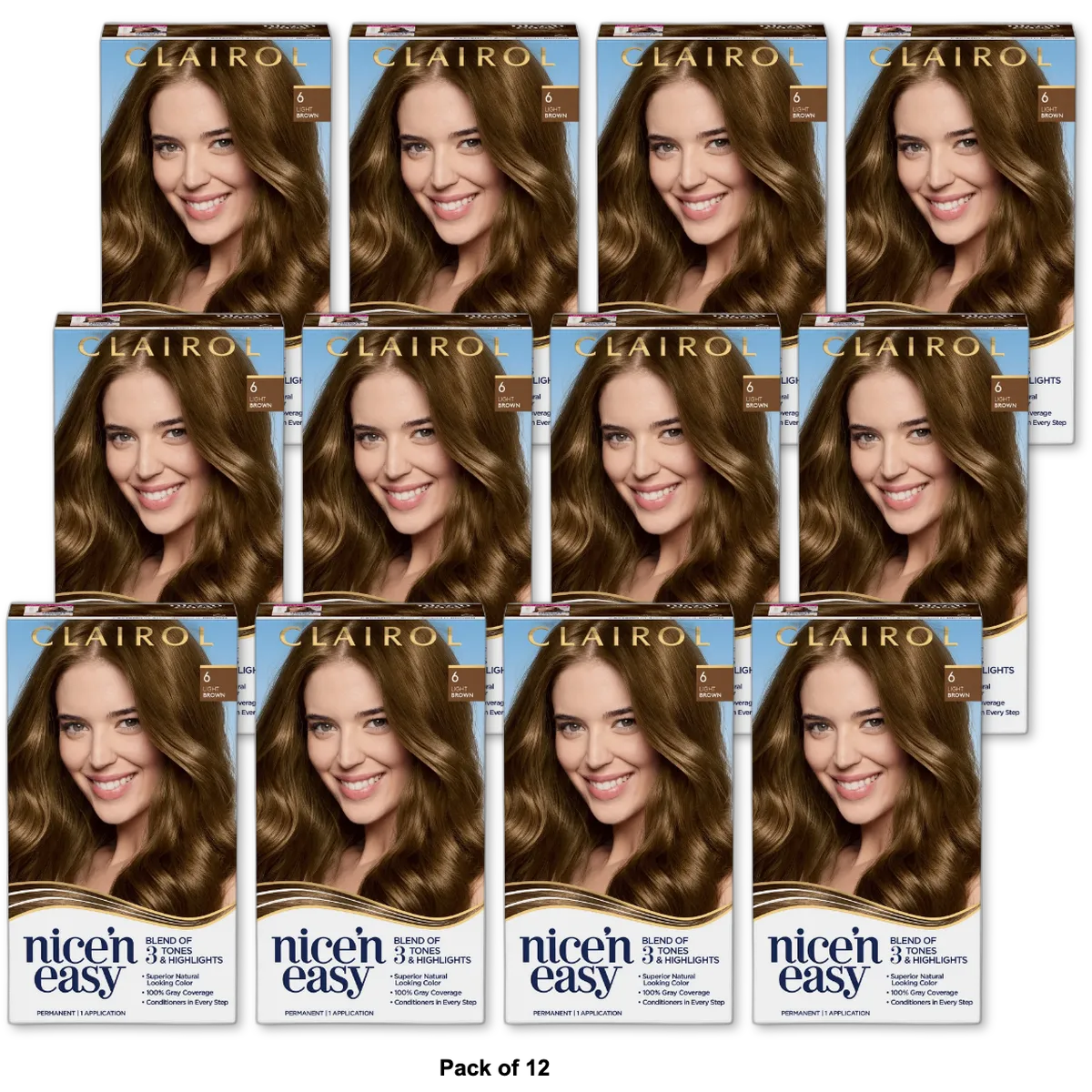 Clairol Nice & Easy Permanent Hair Color Creme 6 Light Brown 1 Application 6.26Oz (Pack of 12)