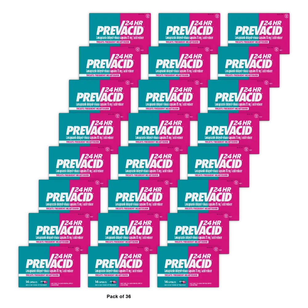 Prevacid 24 HR Lansoprazole Acid Reducer Delayed-Release 15 mg- PPI for Complete 1.6 Oz (Pack of 36)