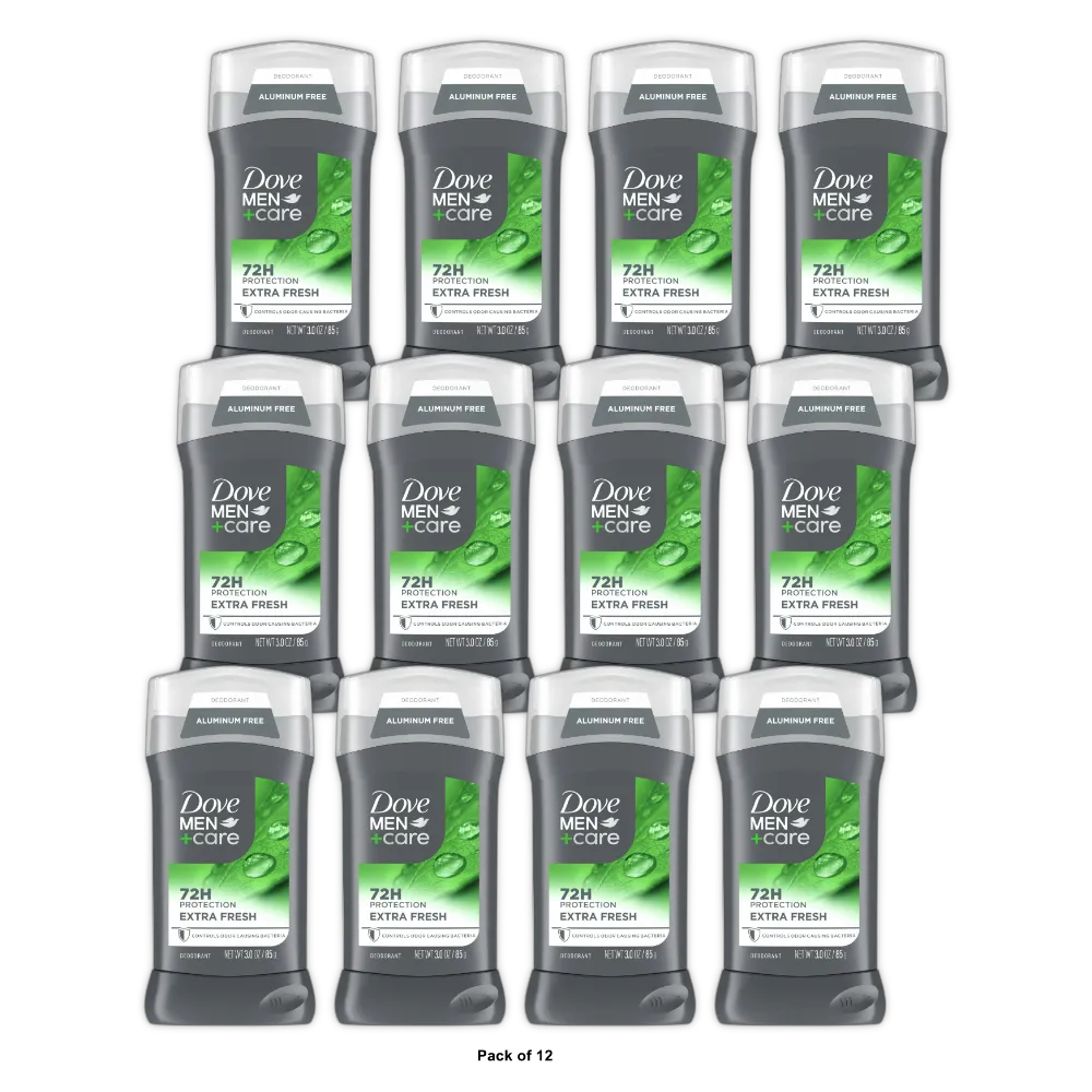 Dove Men+Care 72hr Solid Deodorant Stick Extra Fresh - Aluminum-Free 3 OZ (Pack of 12)