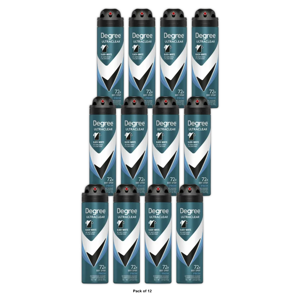 Degree Ultra Clear Long Lasting Antiperspirant Deodorant Dry Spray Fresh 3.8 OZ (Pack of 12)