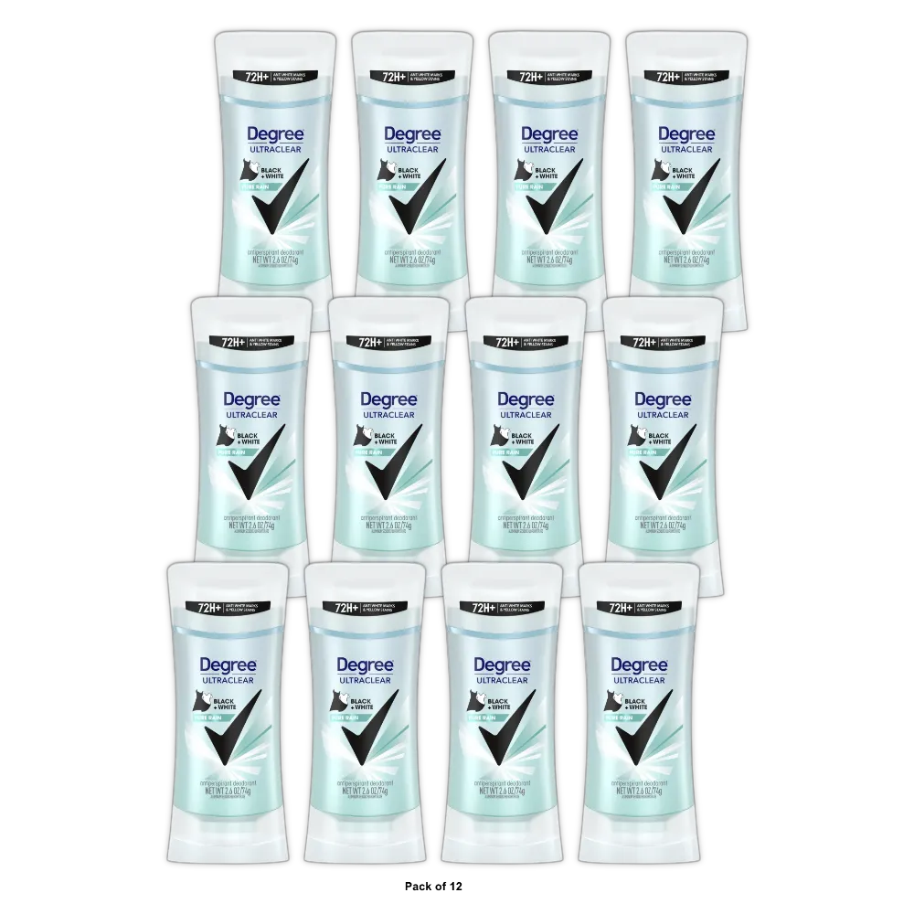Degree Women UltraClear Antiperspirant Deodorant Black+White Pure Rain 2.6 oz (Pack of 12)