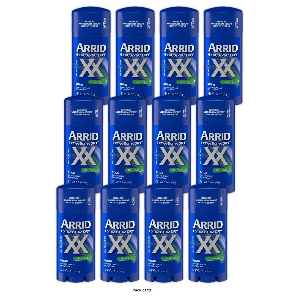 Arrid XX Extra Extra Dry Solid Antiperspirant Deodorant Ultra Fresh 2.6 oz (Pack of 12)