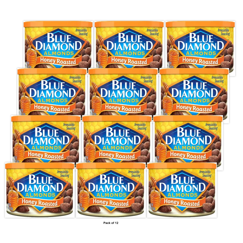 Blue Diamond Almonds Honey Roasted Snack Nuts, Resealable Cans 6 OZ (Pack of 12)