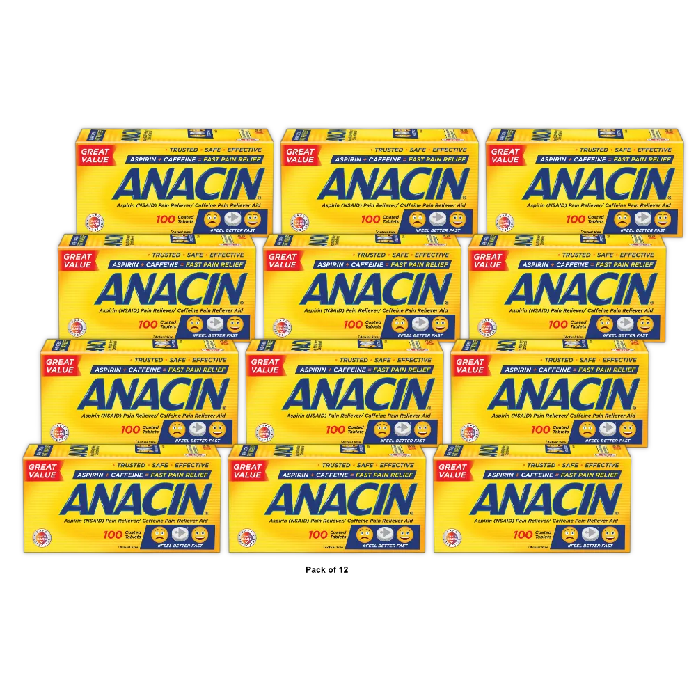 Anacin Fast Pain Relief Pain Reducer Aspirin Tablets (Pack of 12)