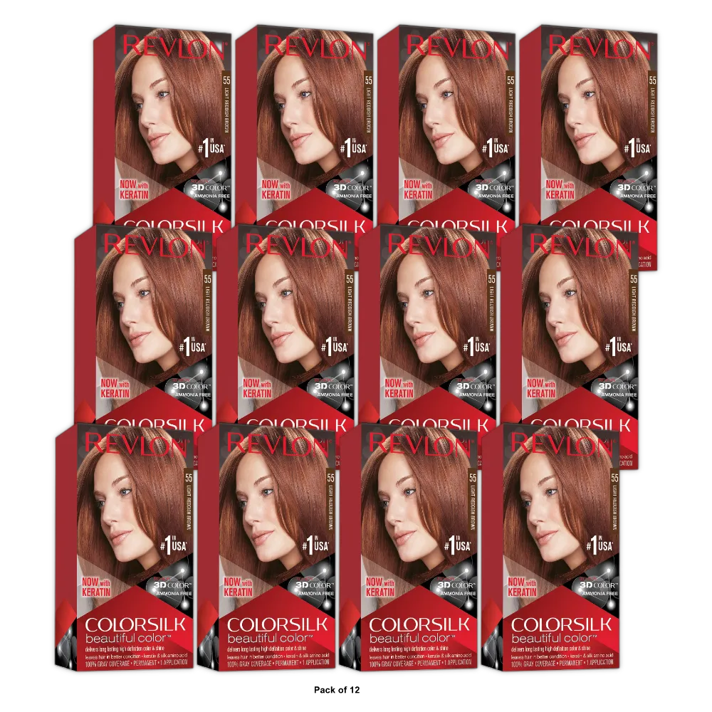 Revlon ColorSilk Beautiful Color Permanent Hair Color 55 Light Reddish Brown (Pack of 12)