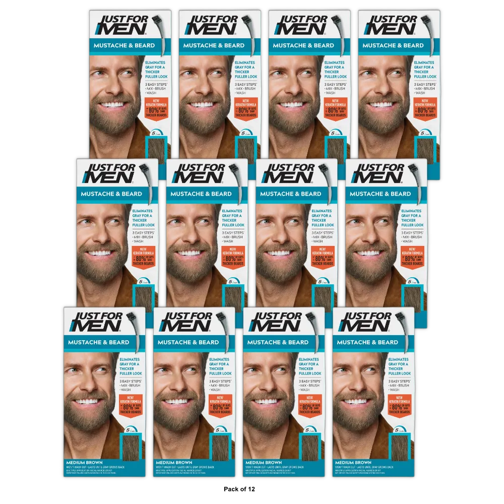 Just For Men Mustache & Beard Medium Brown M-35 (Pack of 12)