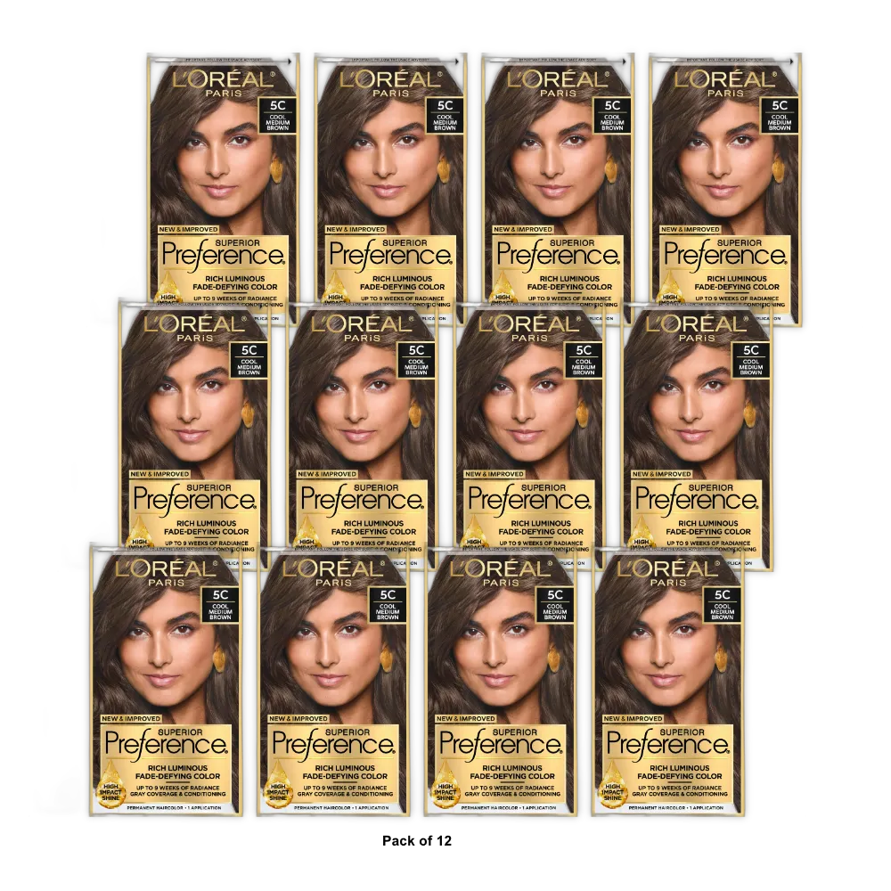 L Oreal Paris Superior Preference Fade-Defying Permanent Hair Color Cool Medium (Pack of 12)