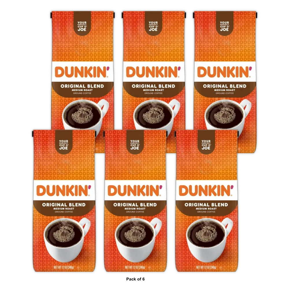 Dunkin’ Original Blend Ground Coffee Medium Roast Bag 12 oz (Pack of 6)