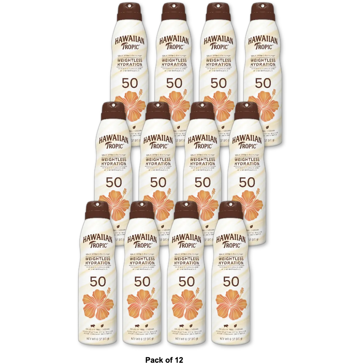 Hawaiian Tropic Weightless Hydration Clear Spray Sunscreen SPF 50 6Oz (Pack of 12)