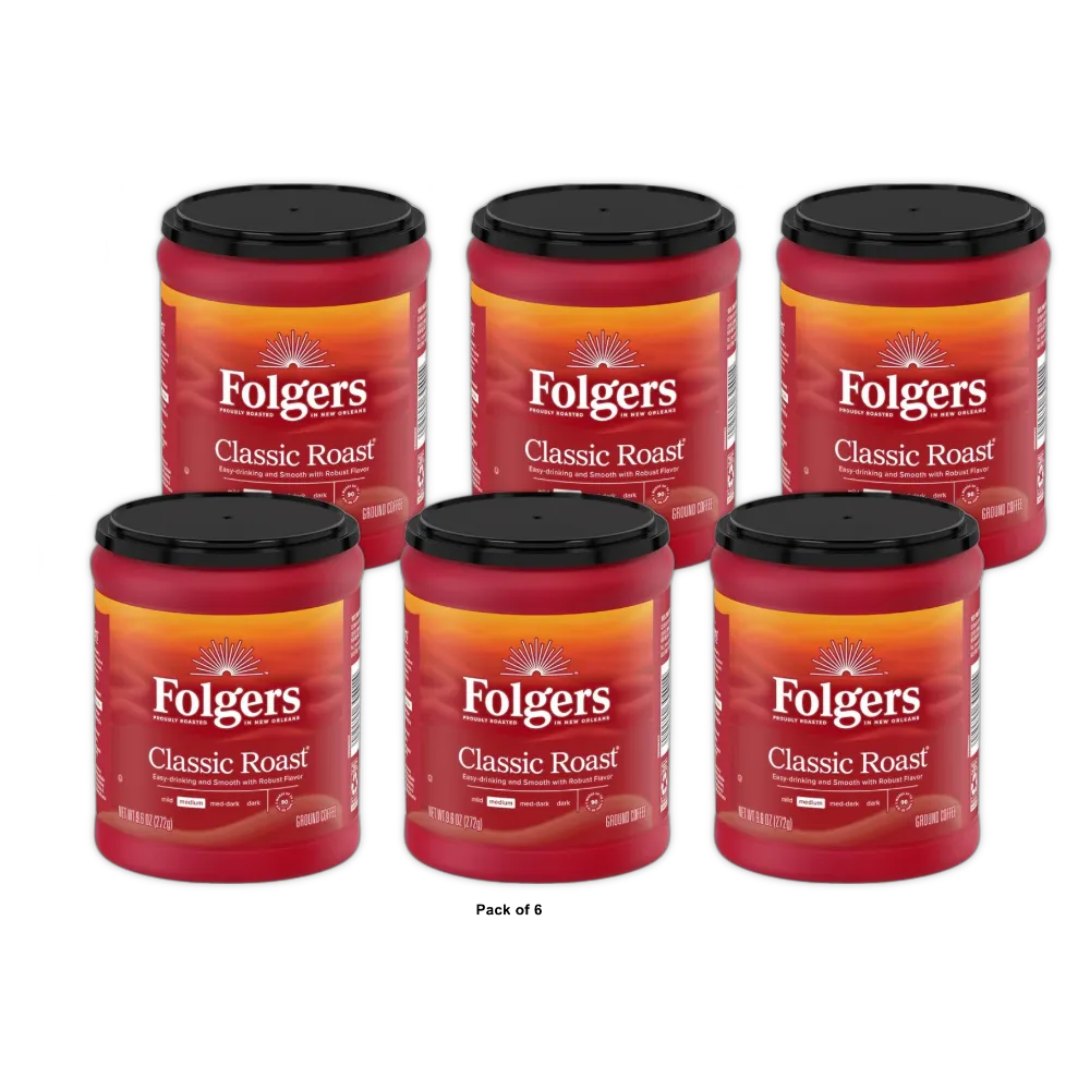 Folgers Classic Medium Roast Ground Coffee - 9.6 oz (Pack of 6)