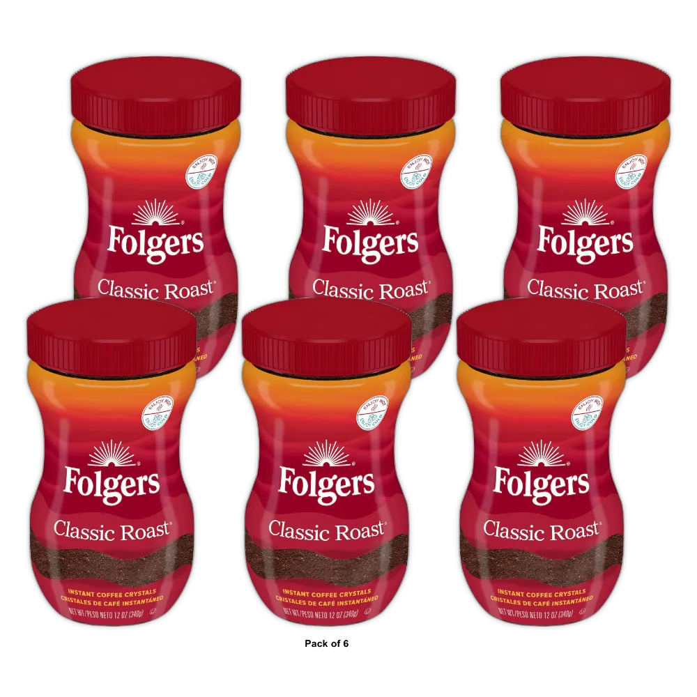 Folgers Classic Roast Instant Coffee Jar 12 oz (Pack of 6)