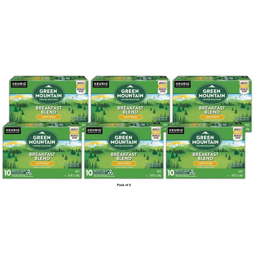 Green Mountain Coffee Roasters Breakfast Blend 10 Count (Pack of 6)