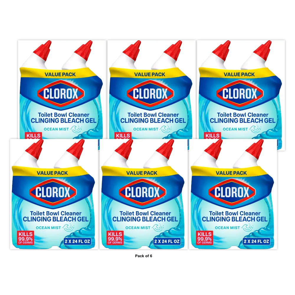 Clorox Toilet Bowl Cleaner Clinging Bleach Gel Ocean Mist 24 fl 2 Pack (Pack of 6)