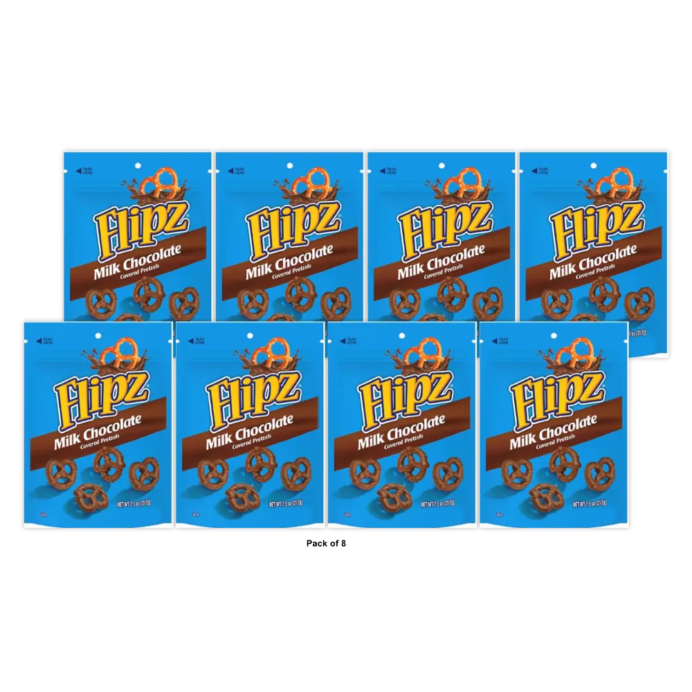Flipz Milk Chocolate Covered Pretzels 7.5 oz (Pack of 8)