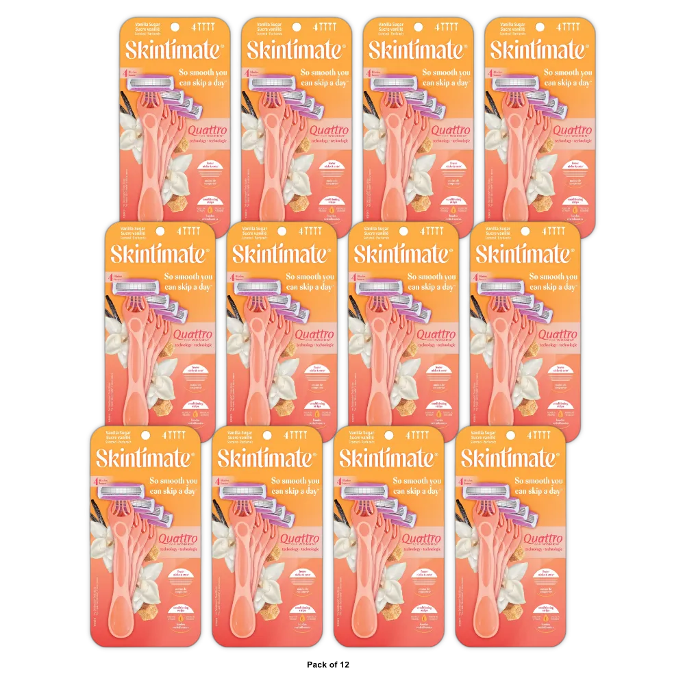 Skintimate Warm Vanilla Sugar Disposable Razor for Women, Gently Exfoliates, Fou (Pack of 12)