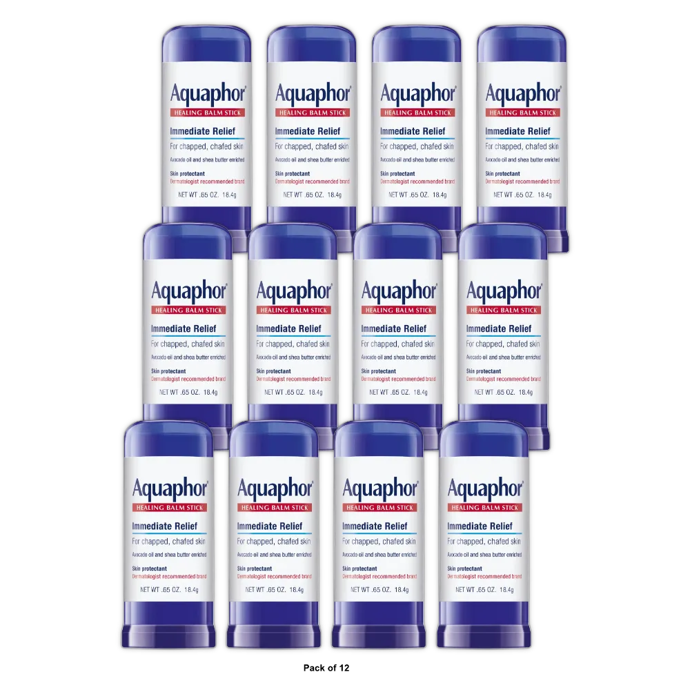 Aquaphor Healing Balm Stick, Skin Protectant With Avocado Oil And Shea Butter 0.65 Oz (Pack Of 12)