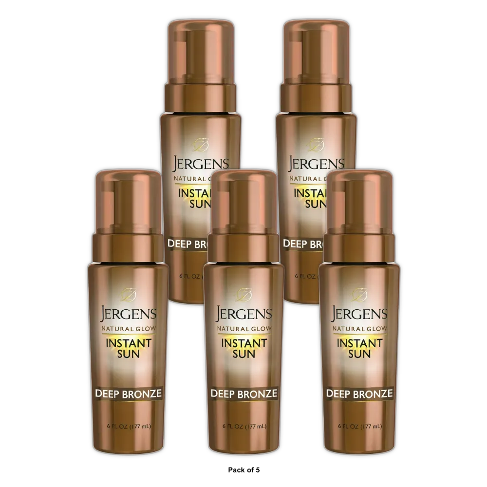Jergens Natural Glow Instant Moisturizing Self Tanner Tanning Foam - Deep Bronze 6 OZ (Pack of 5)