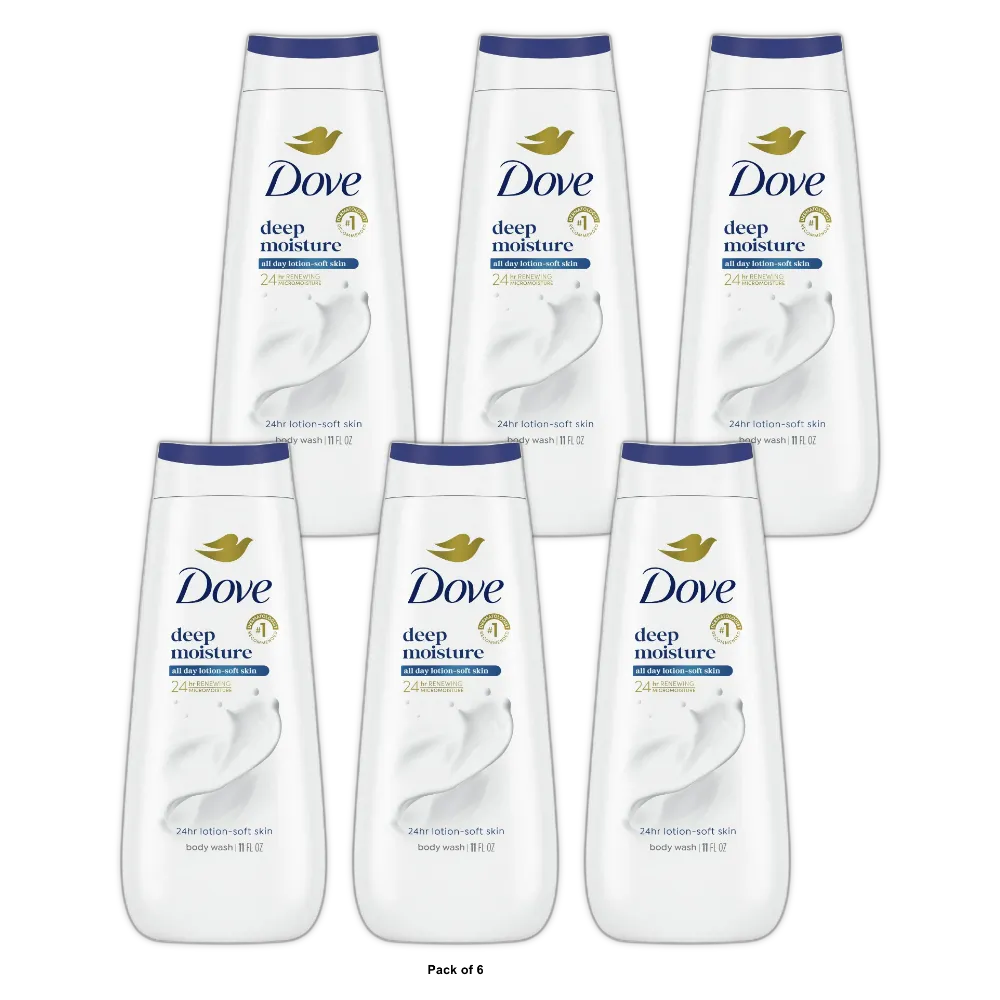 Dove Body Wash for Women Nourishing Deep Moisture Cleanser All Skin 11 OZ (Pack of 6)