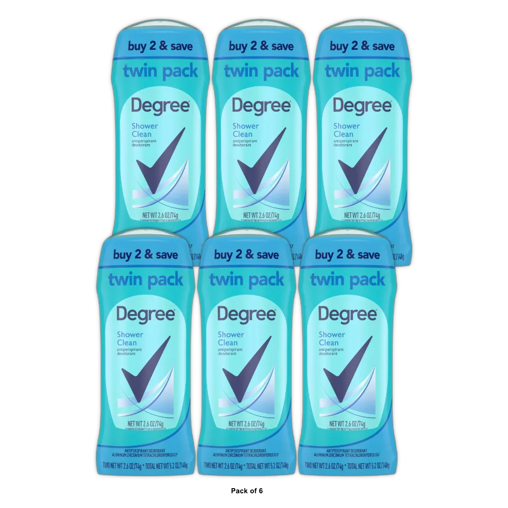 Degree Shower Clean 48-Hour Solid Antiperspirant & Deodorant 2Ct 2.6 Oz (Pack Of 6)