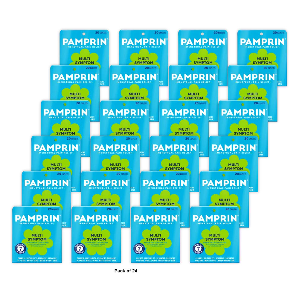 Pamprin Maximum Strength Multi-Symptom Menstrual Pain Relief Caplets 20 Ct 1.12 Oz (Pack of 24)