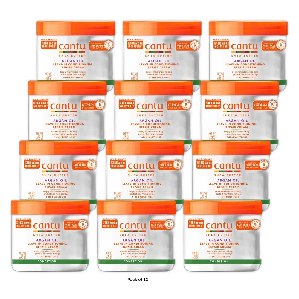 Cantu Argan Oil Moisturizing & Repairing Leave-in Conditioning Cream (Pack of 12) 16 Fl. Oz