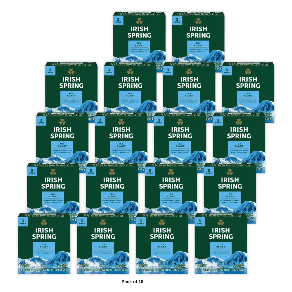 Irish Spring Icy Blast Refreshing Bar Soap 3 Bar Pack 11.1 Oz (Pack of 18)