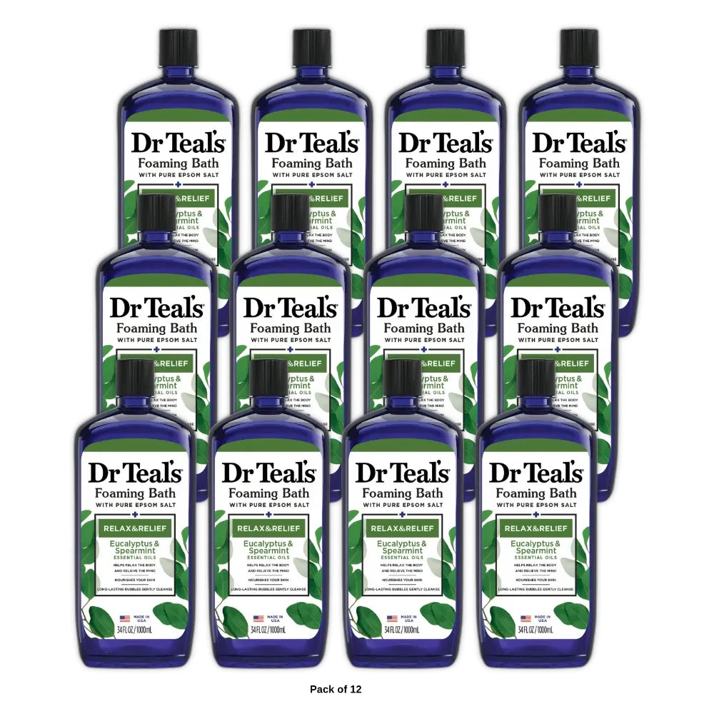 Dr Teal s Relax & Relief Foaming Bubble Bath with Pure Epsom Salt Eucalyptus & 34 Oz (Pack of 12)